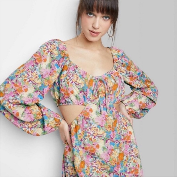 wild fable Dresses & Skirts - Floral Long Sleeve Cut Out Fit and Flare Dress